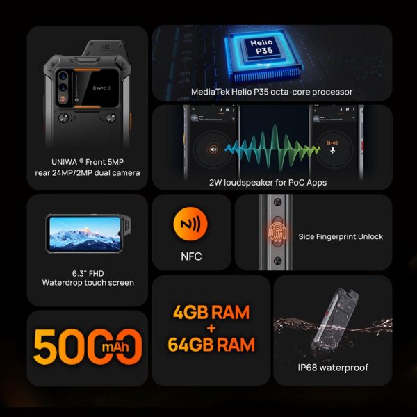 ATEX Explosion-proof IP68 Smartphone UNIWA W888 4GB 64GB Andriod 11 6.3 inch NFC Cellphone Walkie Talkie 4G Mobile Phone - Image 2