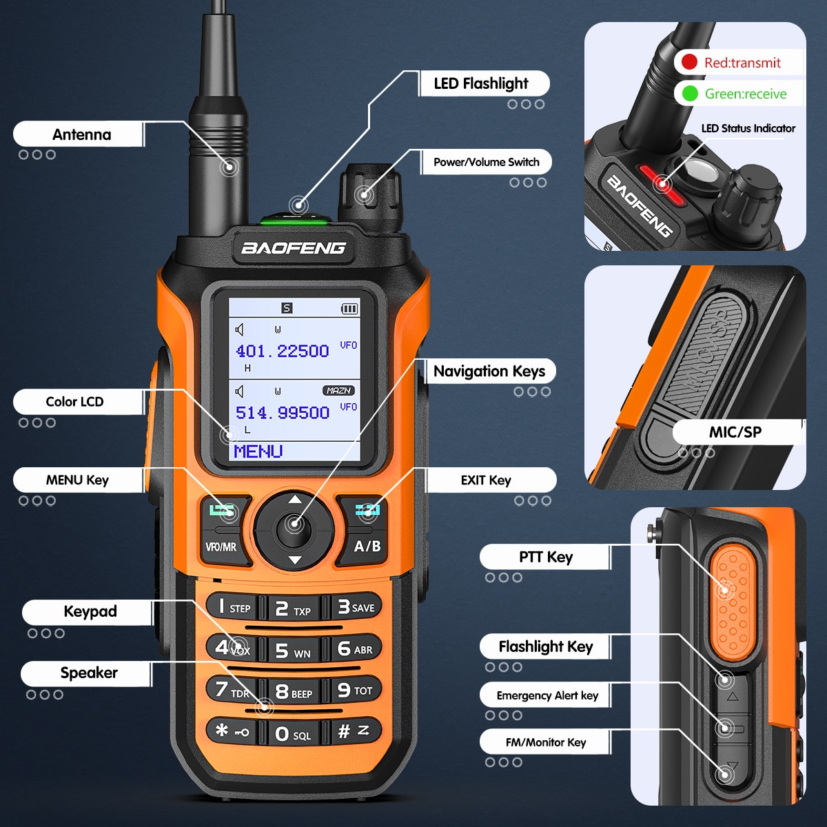 Baofeng UV-5R Ham Radio Handheld Dual Band Two Way Radios Long Range Walkie  Talkies for Adults Rechargeable Amateur Portable VHF/UHF Military Radio