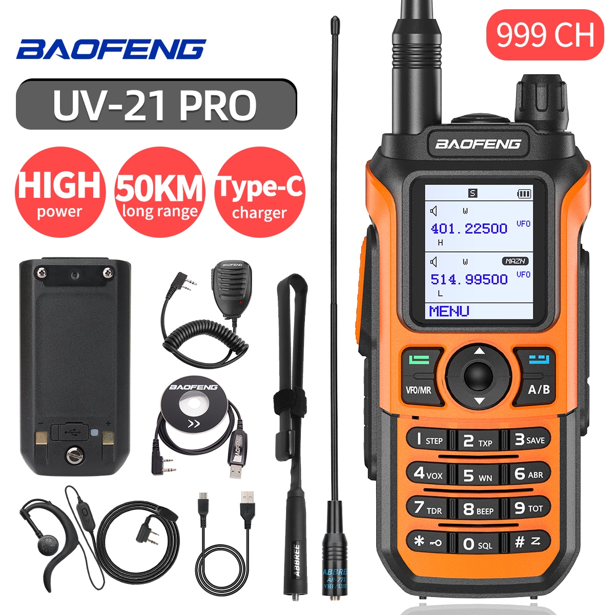 Baofeng UV-5R Ham Radio Handheld Dual Band Two Way Radios Long Range Walkie  Talkies for Adults Rechargeable Amateur Portable VHF/UHF Military Radio