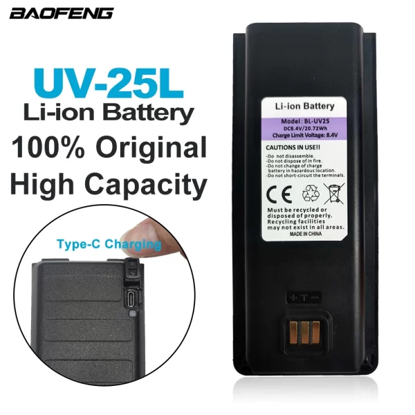 Baofeng UV-25L Portable Radios High Capacity Replacement Battery 8000mAh Long Standy Extra Battery BL-UV25