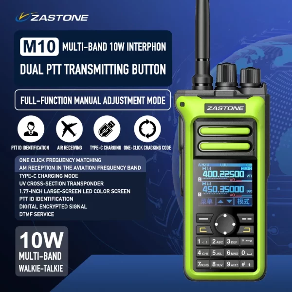 ZASTONE M10 10W AM Air Aviation Band High Power Walkie-Talkie CTCSS FM Radio