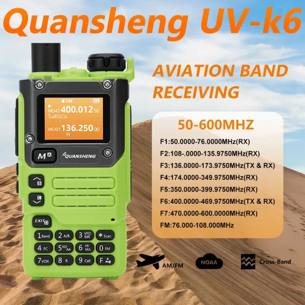Quansheng UV-K6 Walkie Talkie 5W Green Air Band Type C Charge UHF VHF DTMF FM 50-600MHz NOAA Wireless Frequency Two Way CB Radio - Image 2