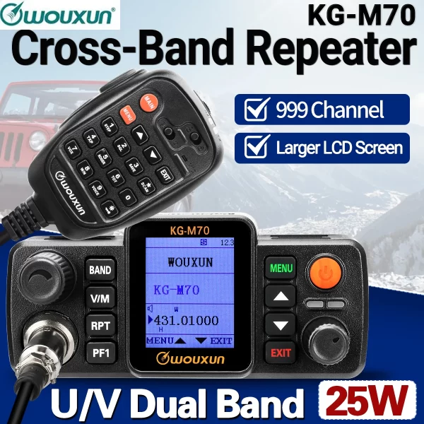 WOUXUN KG-M70 25W Mobile Base Radio UHF/VHF Dual Band 999CH Cross Band Repeater Mode Long Range Car Vehicle Two way Radio
