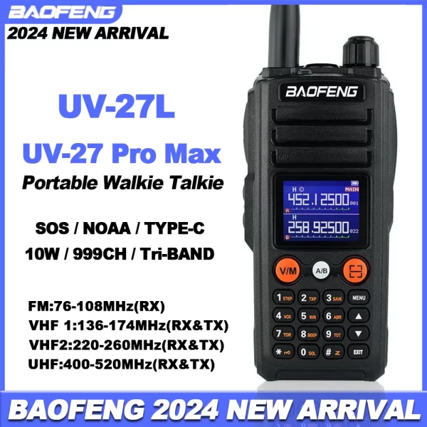 BAOFENG UV-27L Newest Portable Ham Radios Tri-Band 999CH NOAA Type-C Charging