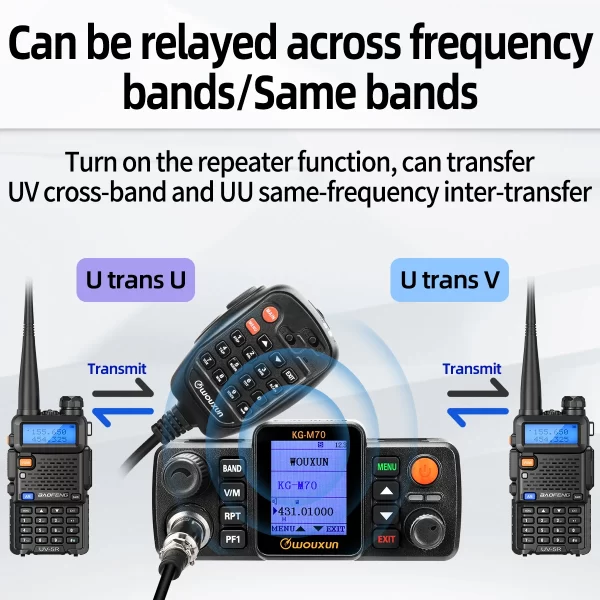 WOUXUN KG-M70 25W Mobile Base Radio UHF/VHF Dual Band 999CH Cross Band Repeater Mode Long Range Car Vehicle Two way Radio - Image 2