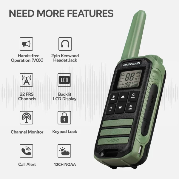 3Pcs Baofeng FR-22A FRS 462MHz Mini Walkie Talkie For Sport, Hiking, NOAA (without earphone) - Image 2