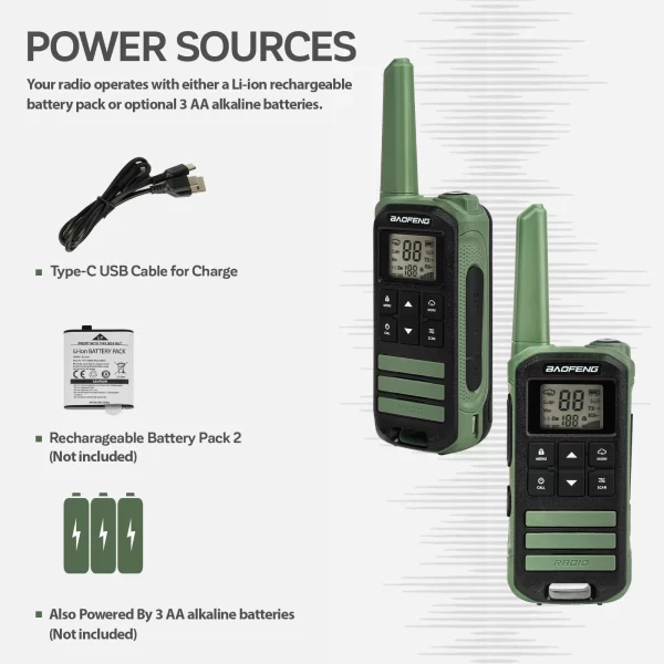 3Pcs Baofeng FR-22A FRS 462MHz Mini Walkie Talkie For Sport, Hiking, NOAA (without earphone) - Image 3