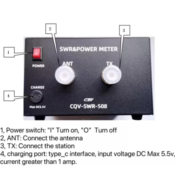 SWR Power Meter CQV-SWR-508 200W Digital Standing Wave Meter Work from 1.8-54Mhz 4.3-inch IPS Color LCD display - Image 4