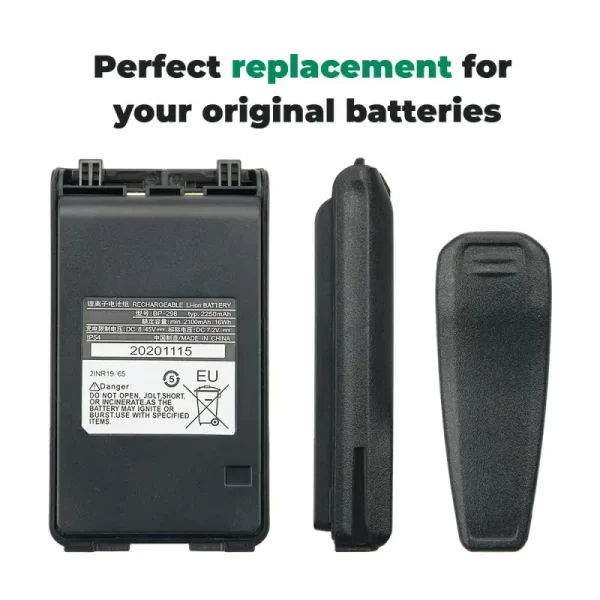 7.2V 2250mAh Replacement Battery BP-298 for Walkie Talkie Icom IC-V86 radios with Belt Clips - Image 2