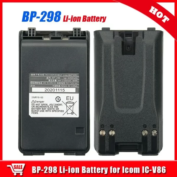 7.2V 2250mAh Replacement Battery BP-298 for Walkie Talkie Icom IC-V86 radios with Belt Clips