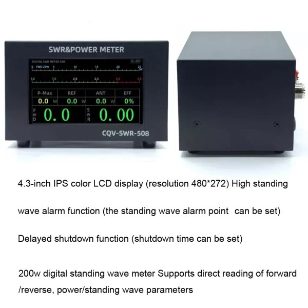 SWR Power Meter CQV-SWR-508 200W Digital Standing Wave Meter Work from 1.8-54Mhz 4.3-inch IPS Color LCD display - Image 6