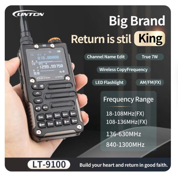 LINTON  LT9100 Dual Band High Power Ultra Wide Frequency 18-630 840-1300MHz Portable 2 ways Radio - Image 2