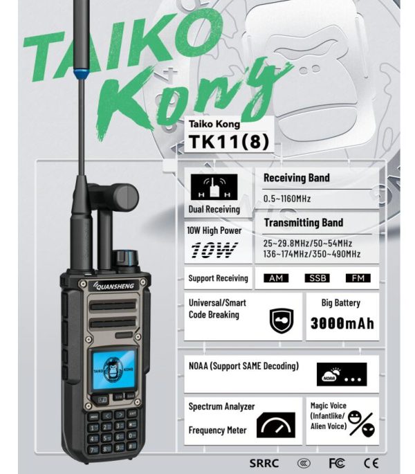 Multi-Bands Quansheng TK11 (8)Taiko Kong AM SSB FM NOAA 10W Two way Radio Dual Receiving Spectrum analyzer Magic Voice
