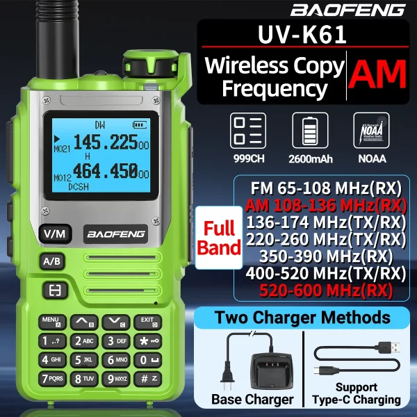 Baofeng UV-K61 Walkie Talkie Air Band Wireless Copy Frequency Type-C Full Band UHF VHF DTMF NOAA UV-5R Upgraded UV-K6 Ham Radio