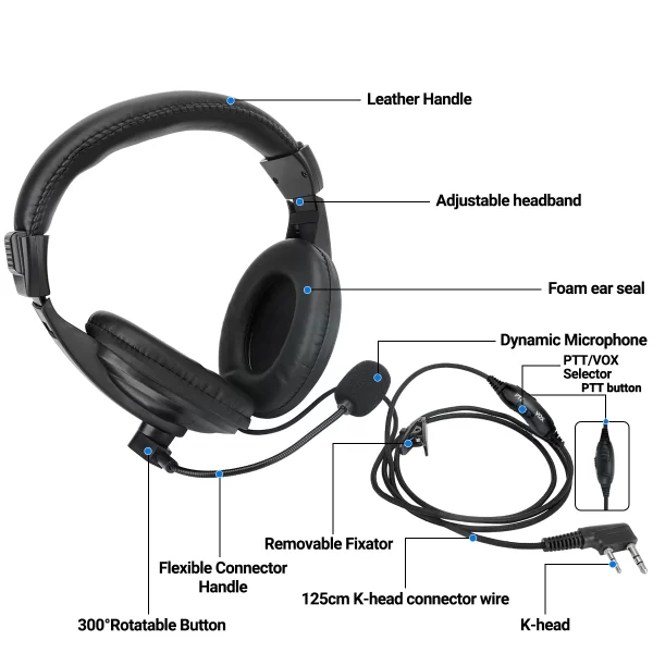 PTT VOX MIC Flexible Earphone Two Way Radio Headset for Baofeng UV-21 Pro UV-5R Quansheng UV-K5(8) UV-K6 Walkie Talkies - Image 2