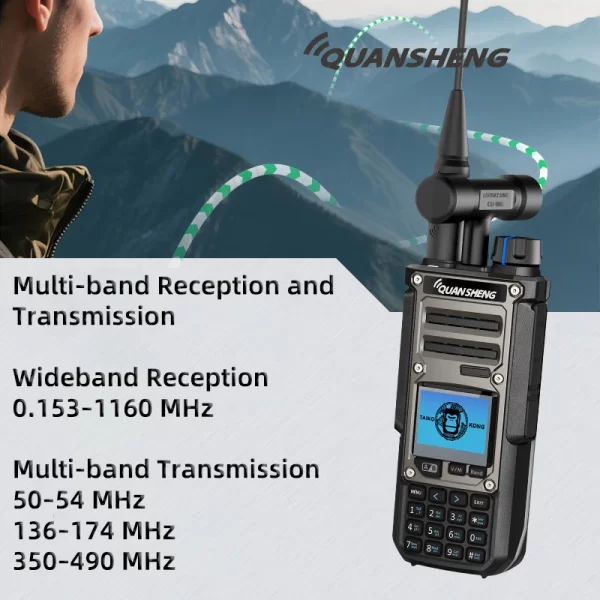QUANSHENG TK-11 (8) Walkie Talkie 10W VHF/UHF – Batteria 3000mAh Con Ricezione Banda Piena E NOAA (kit Completo)