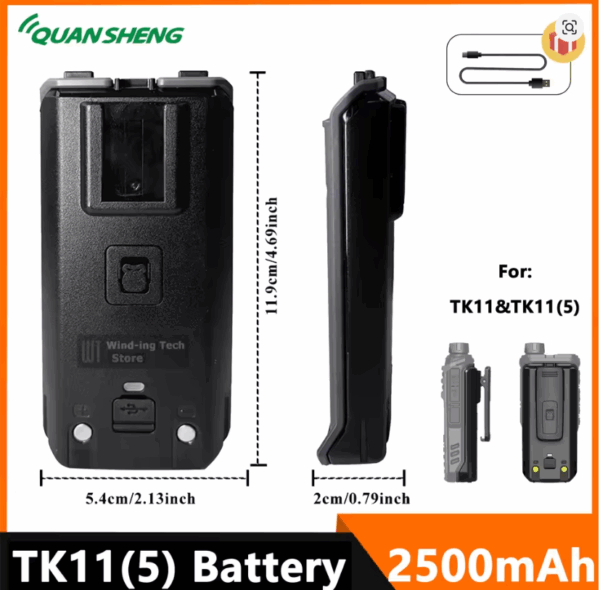 Quansheng TK11(5) Radio Battery Back Clip 2500mAh Type-C Charging
