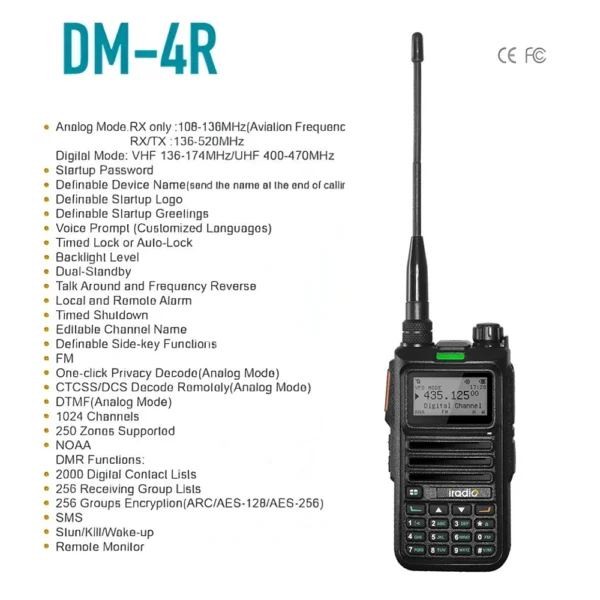4pcs Iradio DM4R DMR Digital Analog Walkie Talkie AES-256 Encryption SMS Dual Mode Dual Time Slot 1024 CH DM-UV4R - Image 2