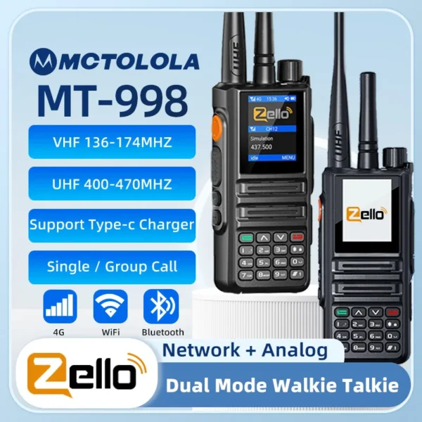 Analog Network Radio Dual Mode Walkie Talkie Zello Global POC UHF/VHF Bluetooth WiFi 2G 3G 4G Sim Card Android Radio