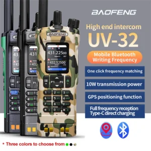Baofeng UV-32 GPS 10W Multi Band Radio Programming Wireless Copy Frequency NOAA Long Range Ham Two Way Radio Camping Walkie Talkie
