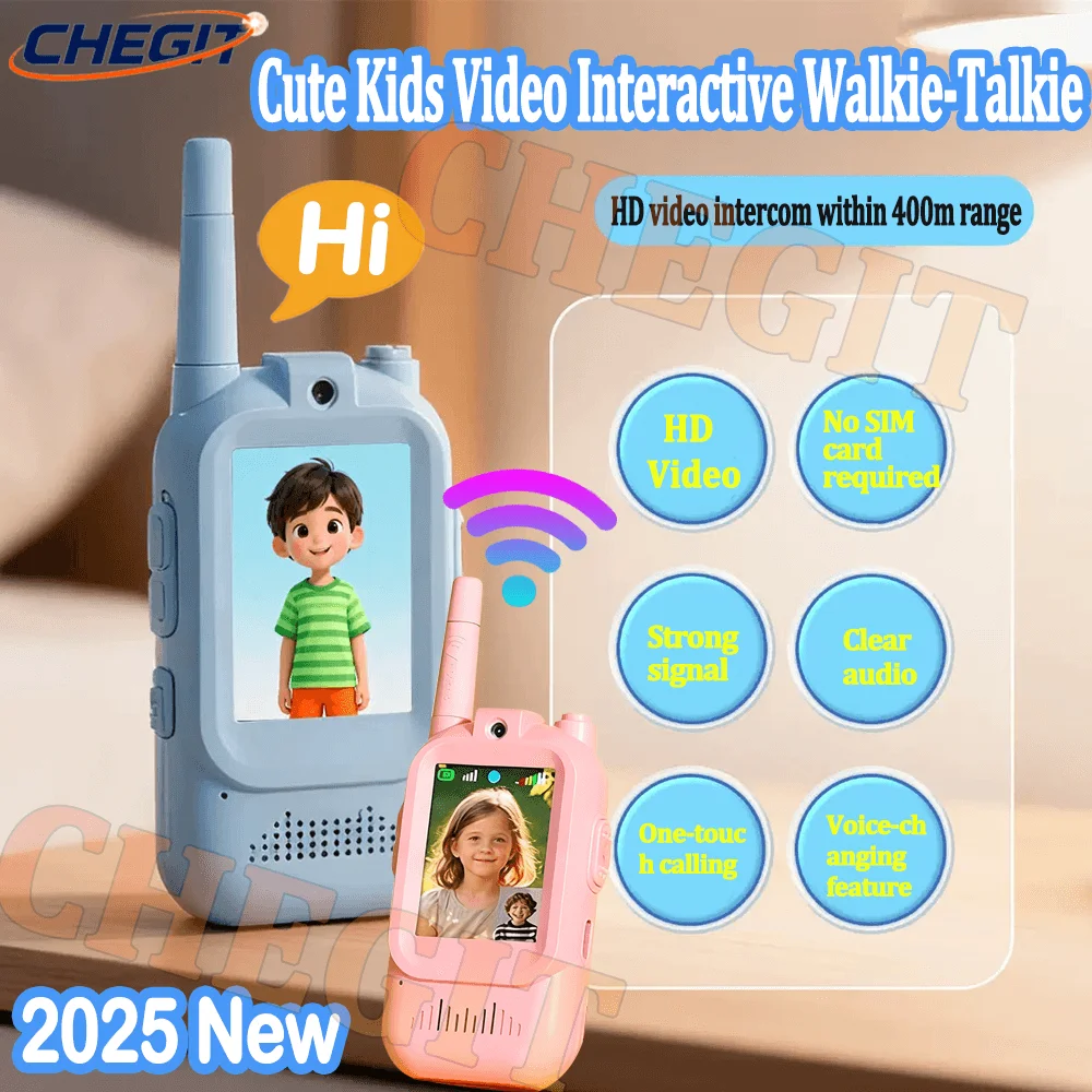 2pcs 2.0 inch Screen Walkie Talkies for Kids Real-Time Video Voice Changer Chat Christmas Halloween Gifts for Boys Girls