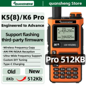Quansheng UV-K5(88) Walkie Talkie 512KB Memory Long Range Portable FM Ham Wireless Set Walkier Camping Communication Radio