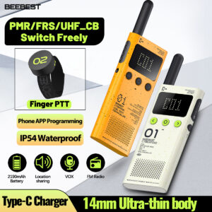 BEEBEST A101OS Lito Walkie Talkie – PMR/FRS/UHF CB Multi-Band Portable Ham Radio with Finger PTT, Bluetooth App Programming, IP54 Waterproof, 2190mAh Battery & 14mm Ultra-Thin Body