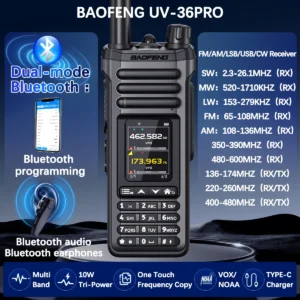 Hard Hitter UV-36 PRO 10W Ham Transceiver Bluetooth Tune Si4732 Multi-Band FM AM Long Range UV-32 Upgrade Radio
