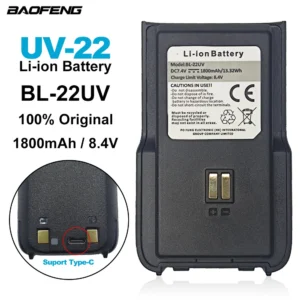 BAOFENG Walkie Talkie UV-22 Original Li-ion Battery BL-22UV for BF-UV22 UV-22L Two Way Radios Extra Battery 1800mAh 8.4V Type-C