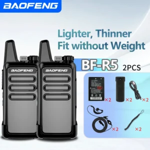 Baofeng BF-R5 Mini 5W High Power Long Range Walkie Talkie USB Rechargeable Slim Handheld for Outdoor Hotel Use