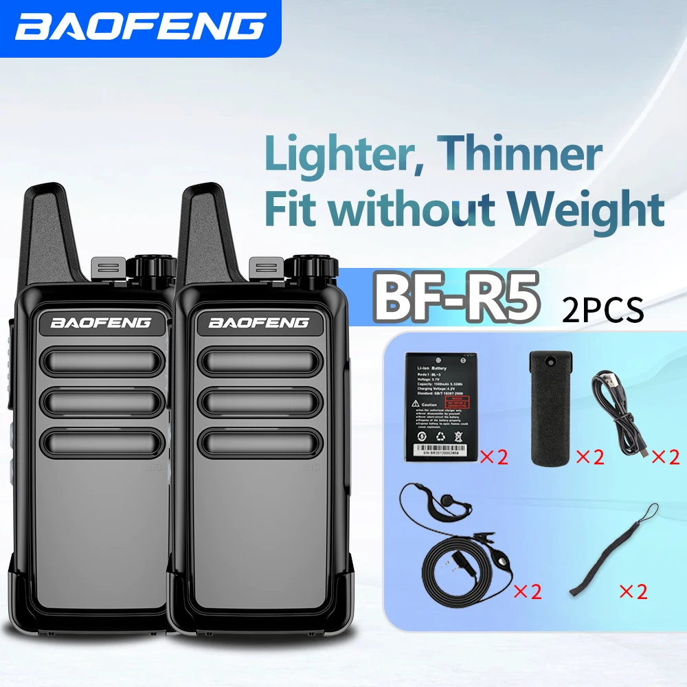 Baofeng BF-R5 Mini 5W High Power Long Range Walkie Talkie USB Rechargeable Slim Handheld for Outdoor Hotel Use