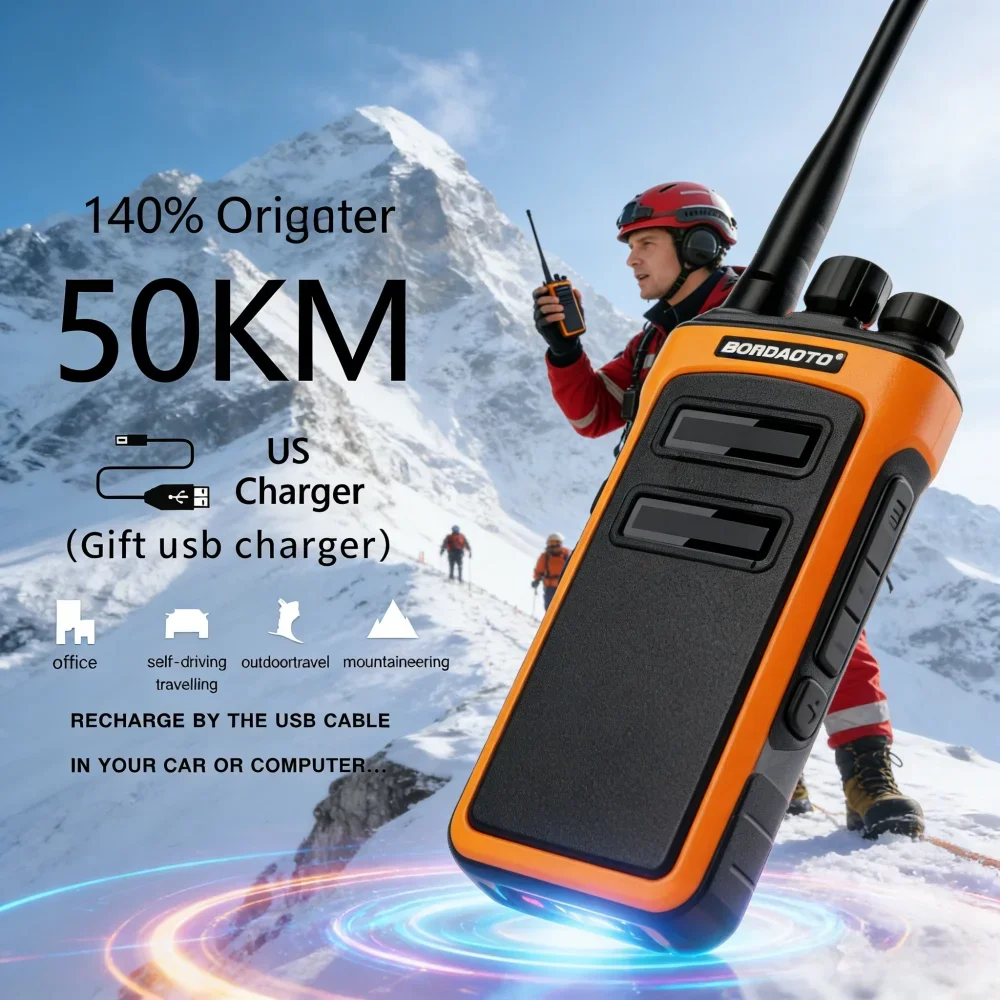 Commercial Walkie Talkie: Rechargeable, Waterproof Long Distance Two-Way Radio with One-Touch Frequency Scanner & Decoding