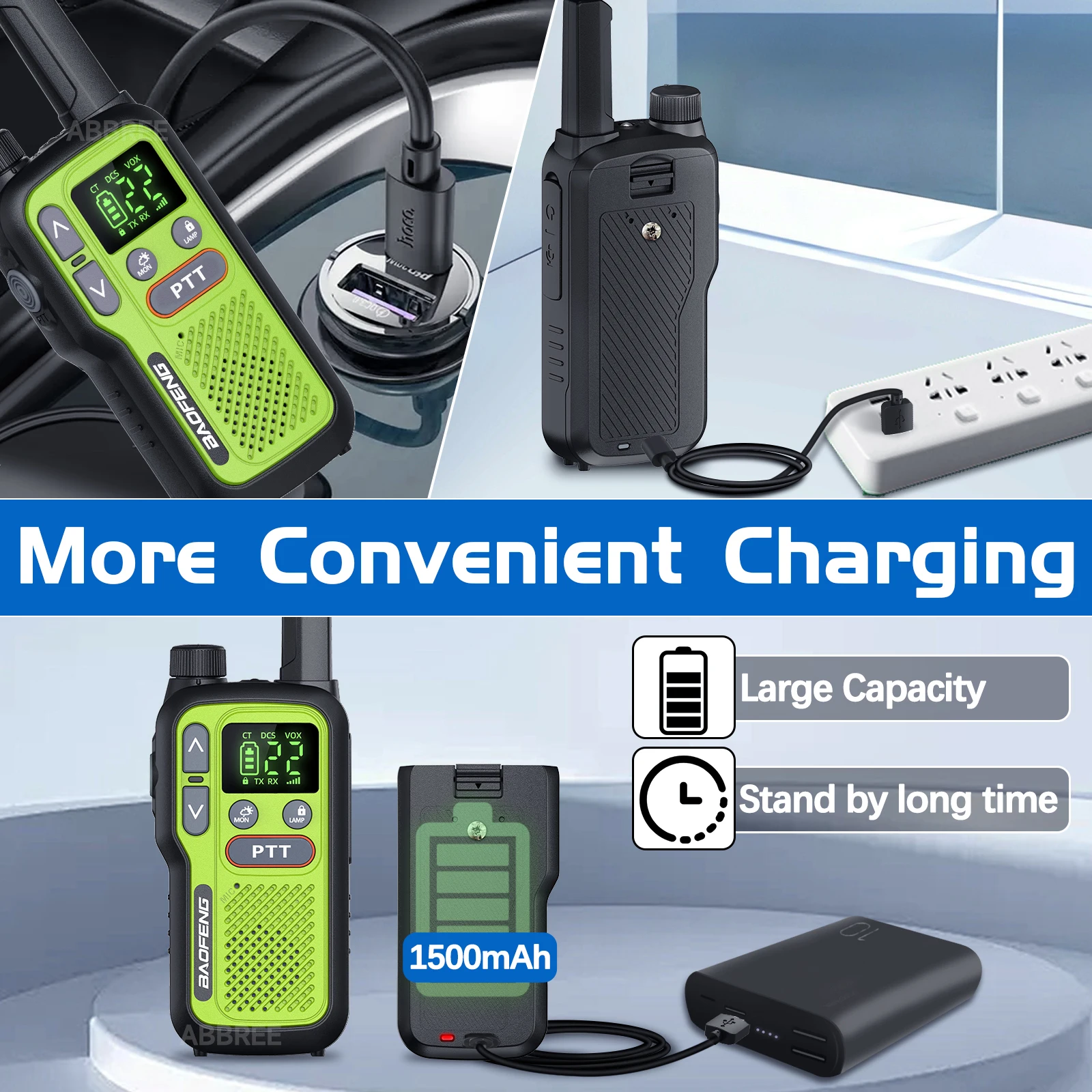 2-Pack Baofeng BF-T18 Mini Long Range Two-Way Radios, Dual PTT Type-C Rechargeable Walkie Talkie Full Kit - Image 3