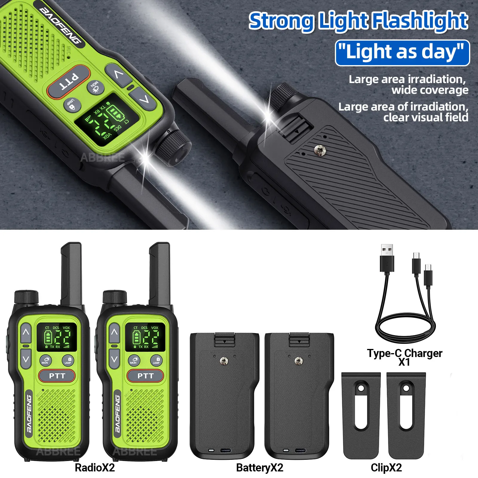2-Pack Baofeng BF-T18 Mini Long Range Two-Way Radios, Dual PTT Type-C Rechargeable Walkie Talkie Full Kit - Image 6