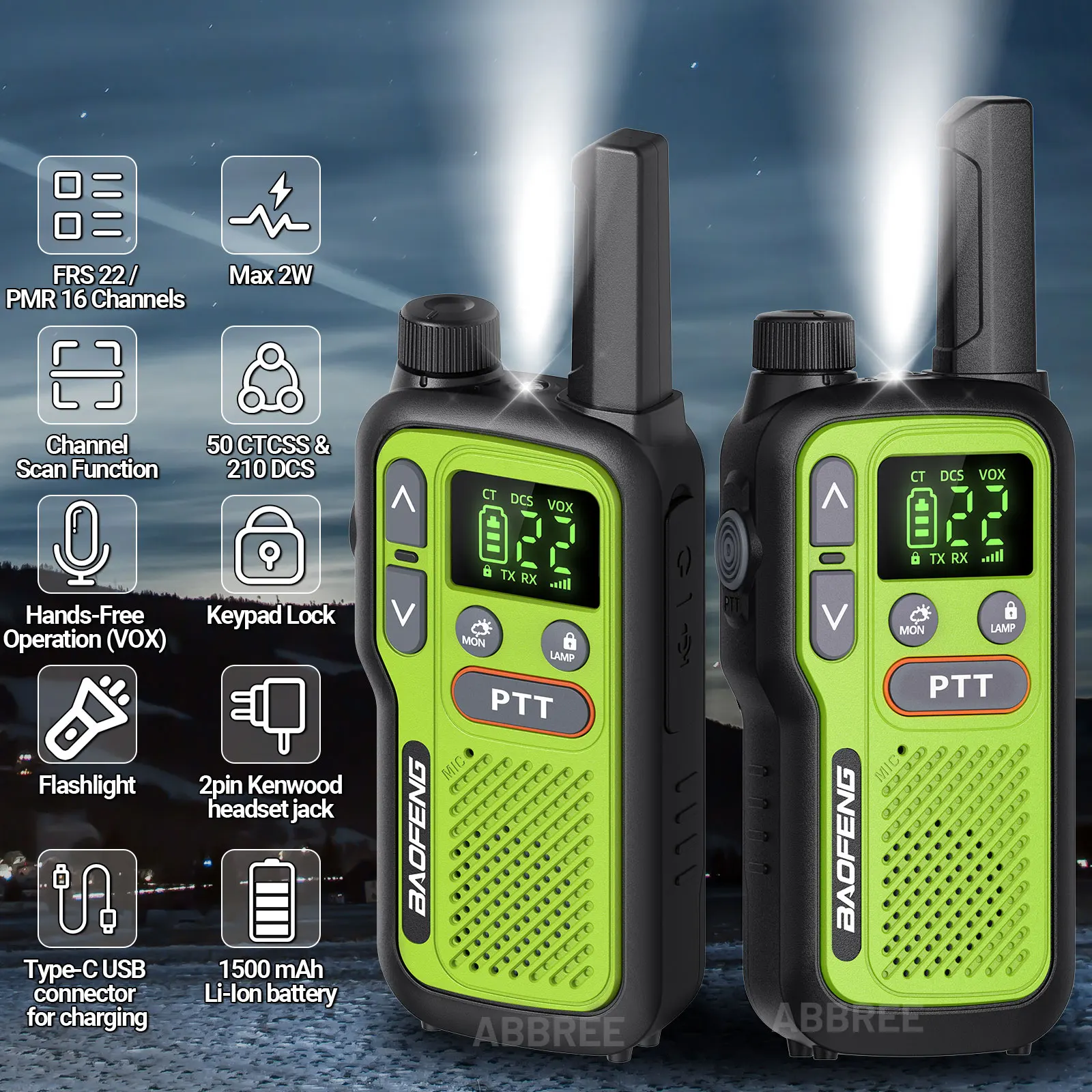 2-Pack Baofeng BF-T18 Mini Long Range Two-Way Radios, Dual PTT Type-C Rechargeable Walkie Talkie Full Kit - Image 2